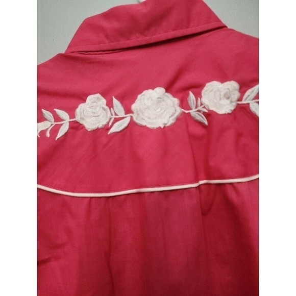 Vintage ELY Country Charmers Women’s Large Western Shirt Pearl Snap Pink Roses - Picture 7 of 10